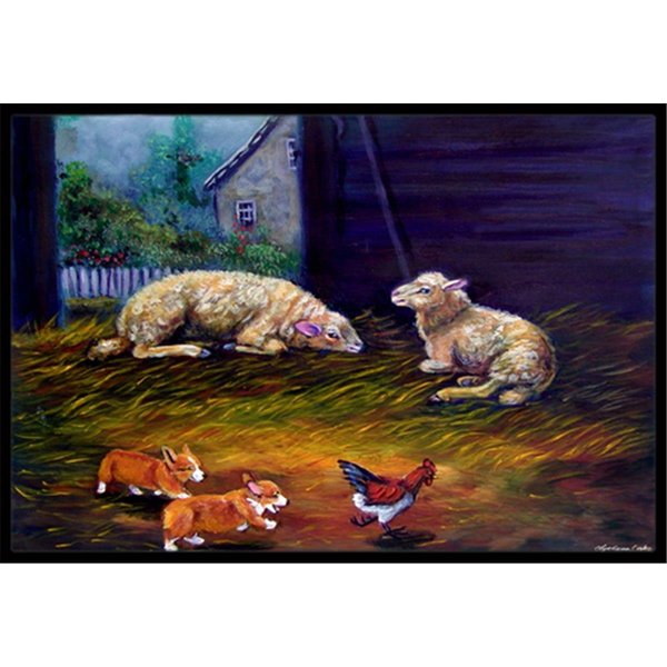 Micasa Corgi Chaos In The Barn With Sheep Indoor & Outdoor Mat24 x 36 in. MI253057